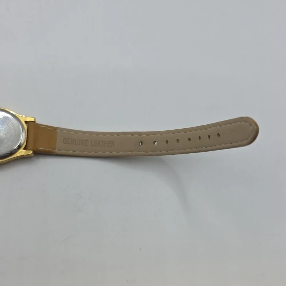 Orvis Quartz White Dial Oval 24mm Gold Tone Watch, OR4G8C, Leather Strap, 100ft